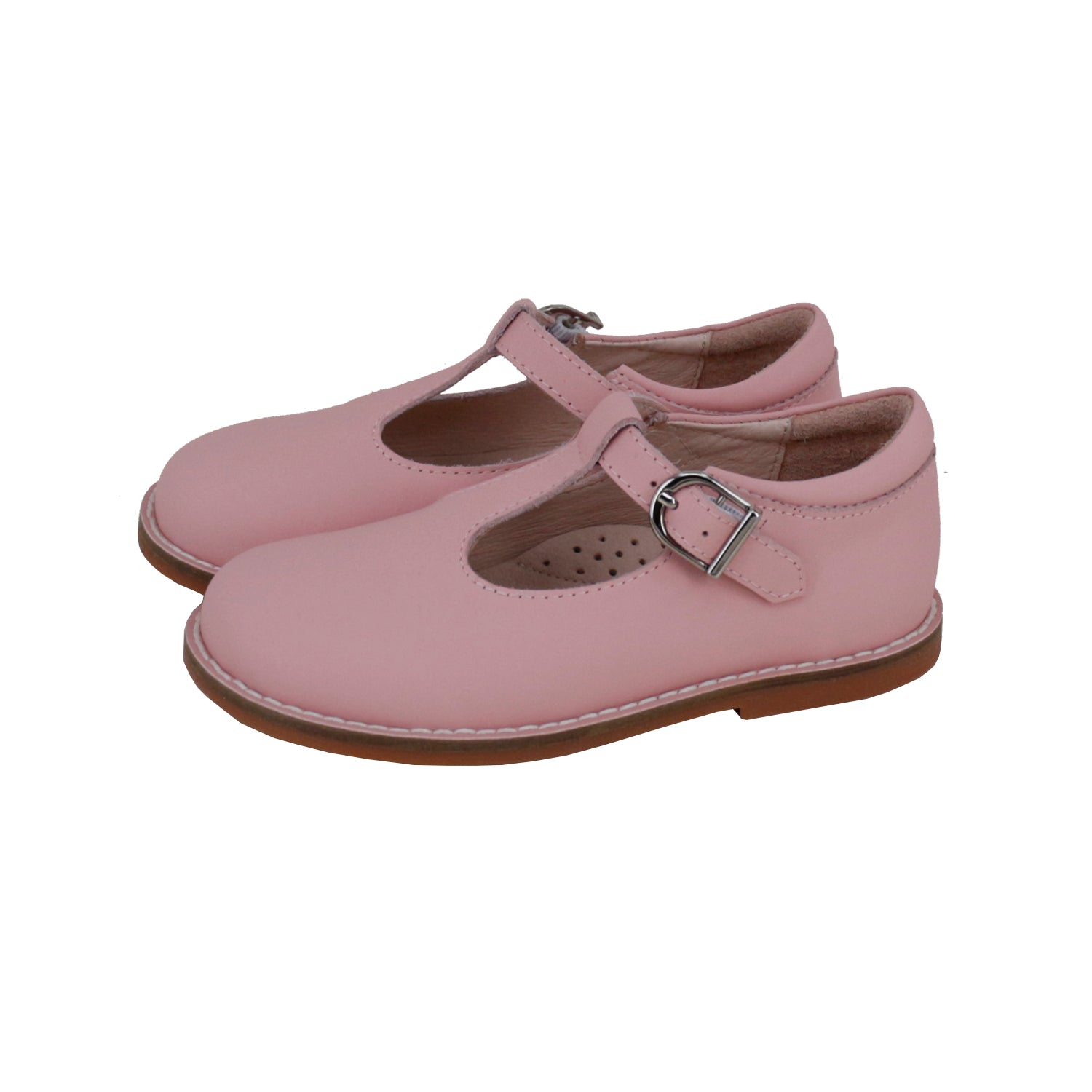 Pink Silky Leather T-Strap