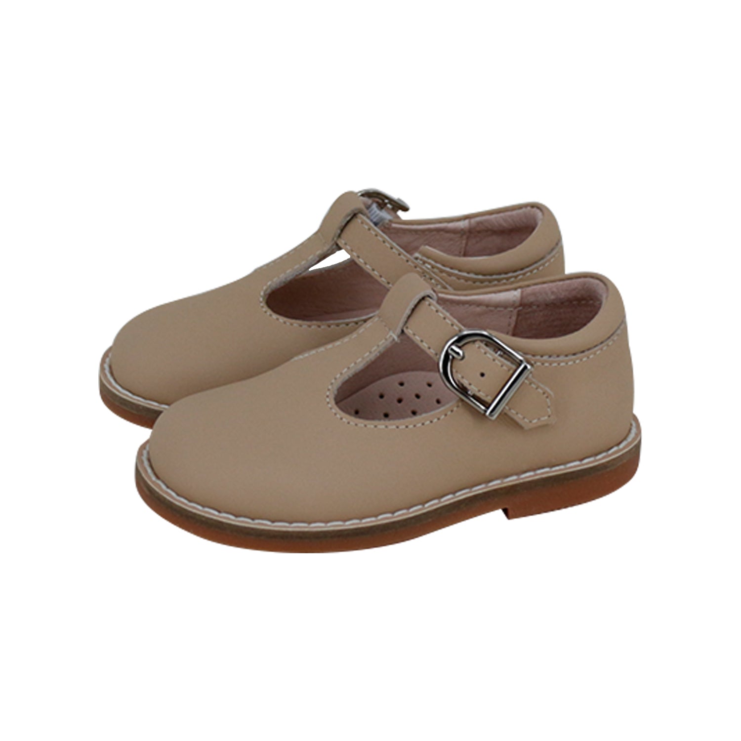 Taupe Silky Leather T-Strap