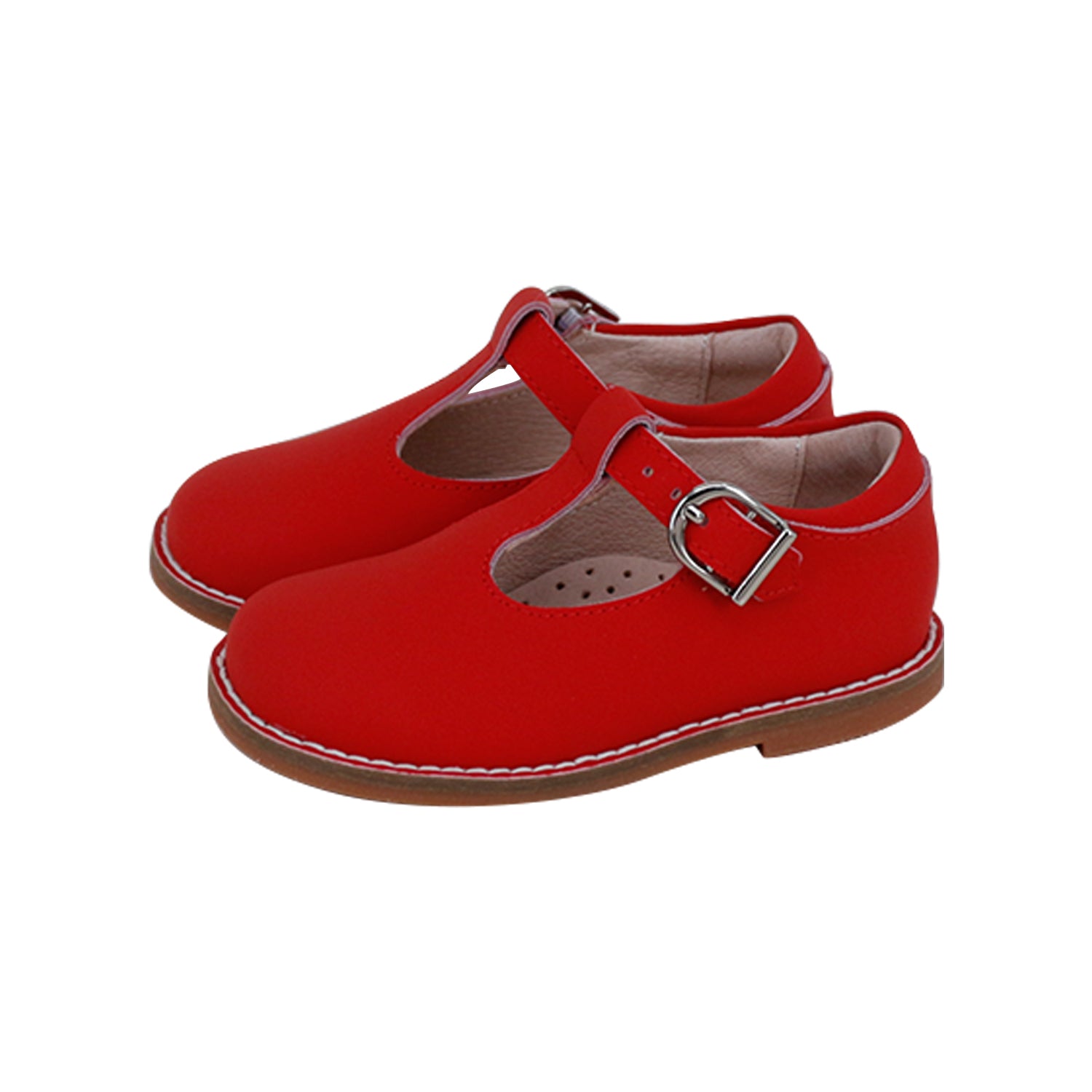 Red Silky Leather T-Strap