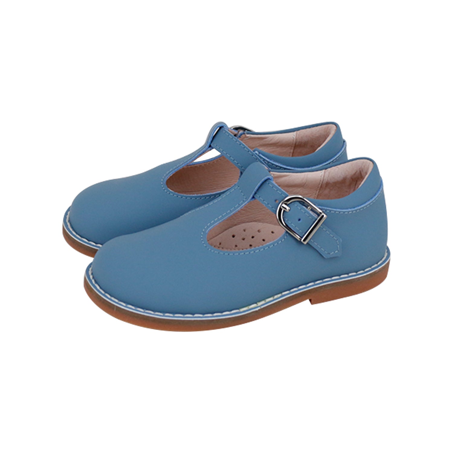 Light Blue Silky Leather T-Strap