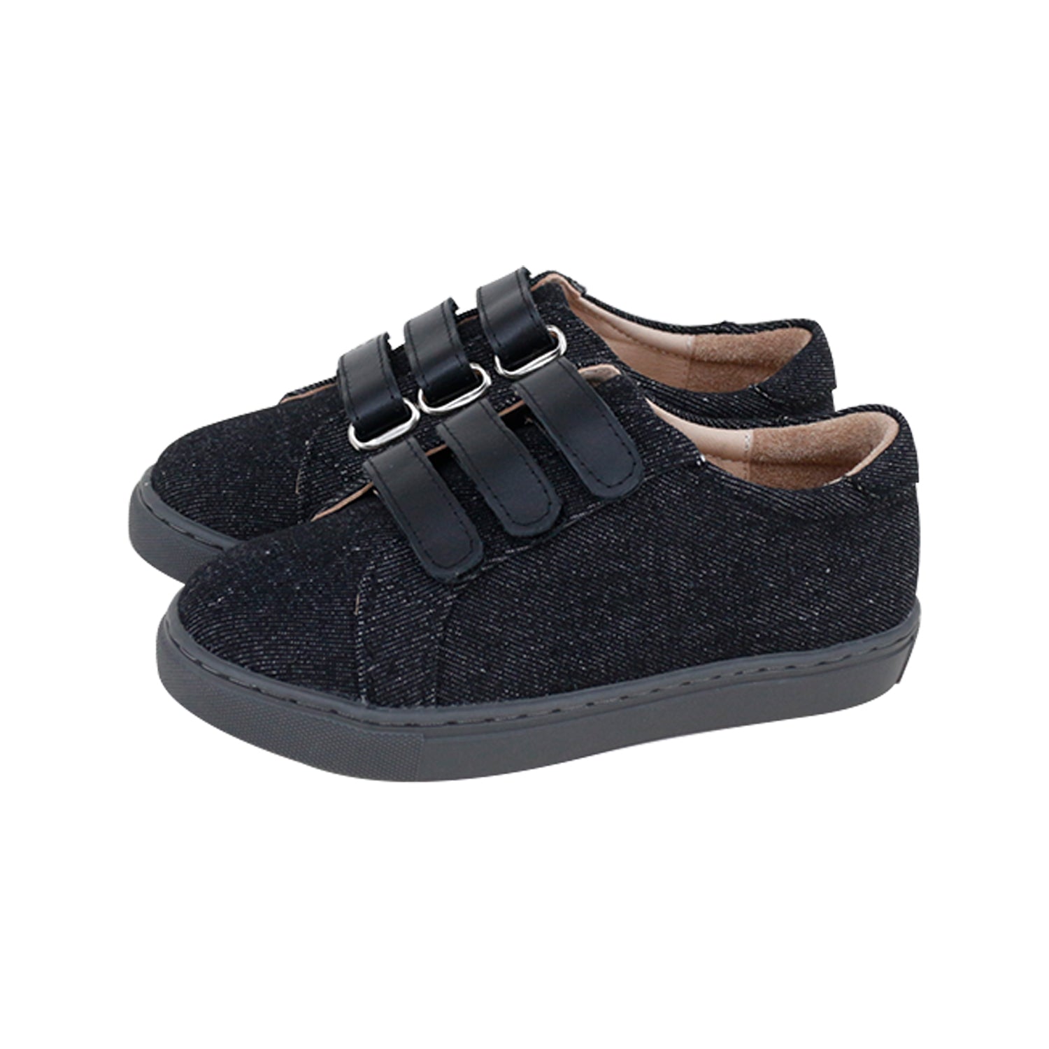 Black+Denim Grey Sole 3 Velcro Sneakers