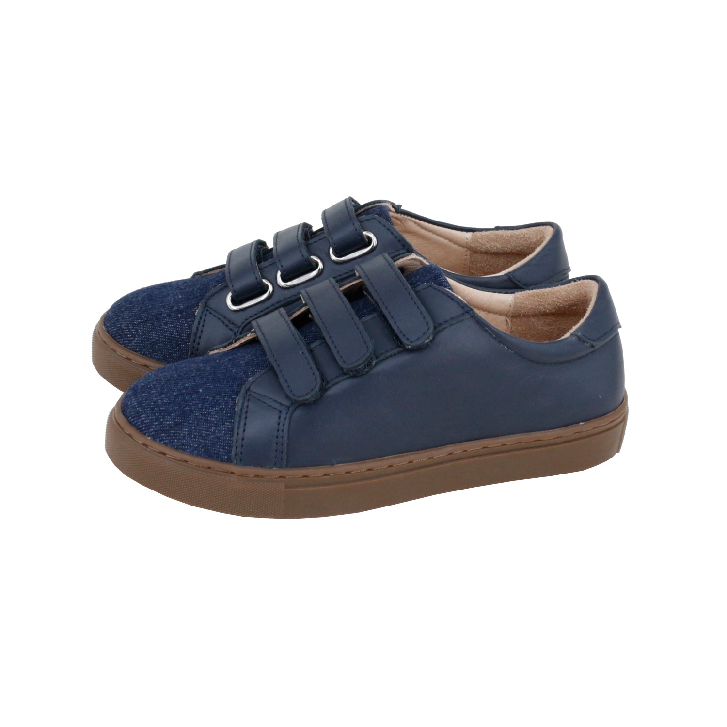 Navy+Denim Brown Sole 3 Velcro Sneakers