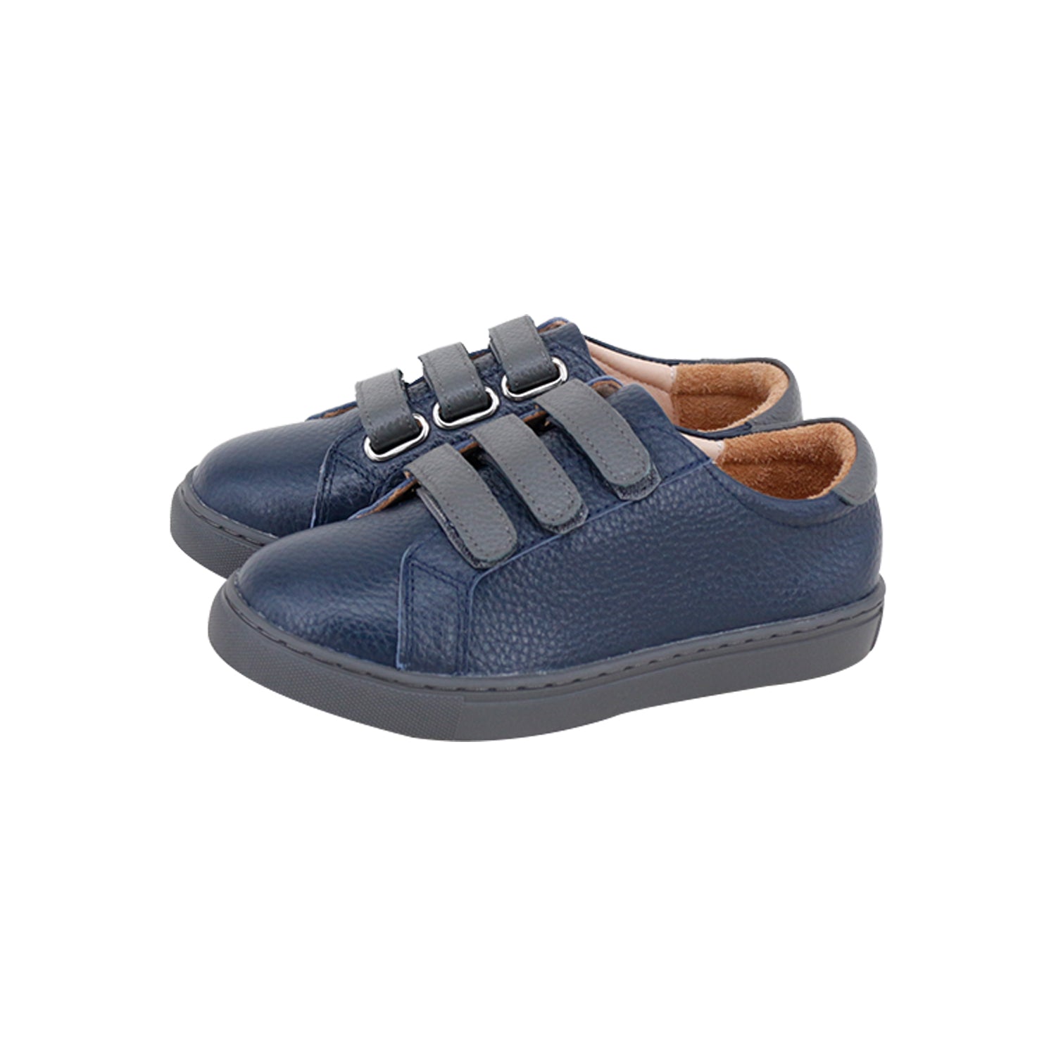 Model A1 Gray + Navy Grainy Sneakers Triple Velcro