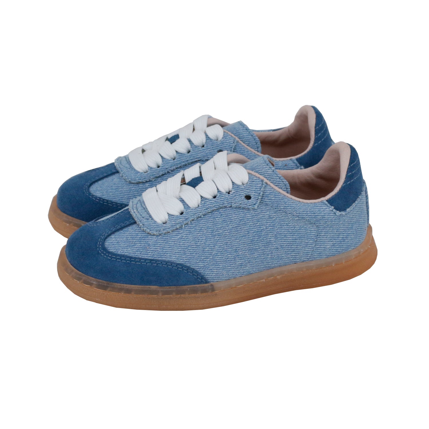 Blue Denim Fabric Suede Tip Laces Sneakers