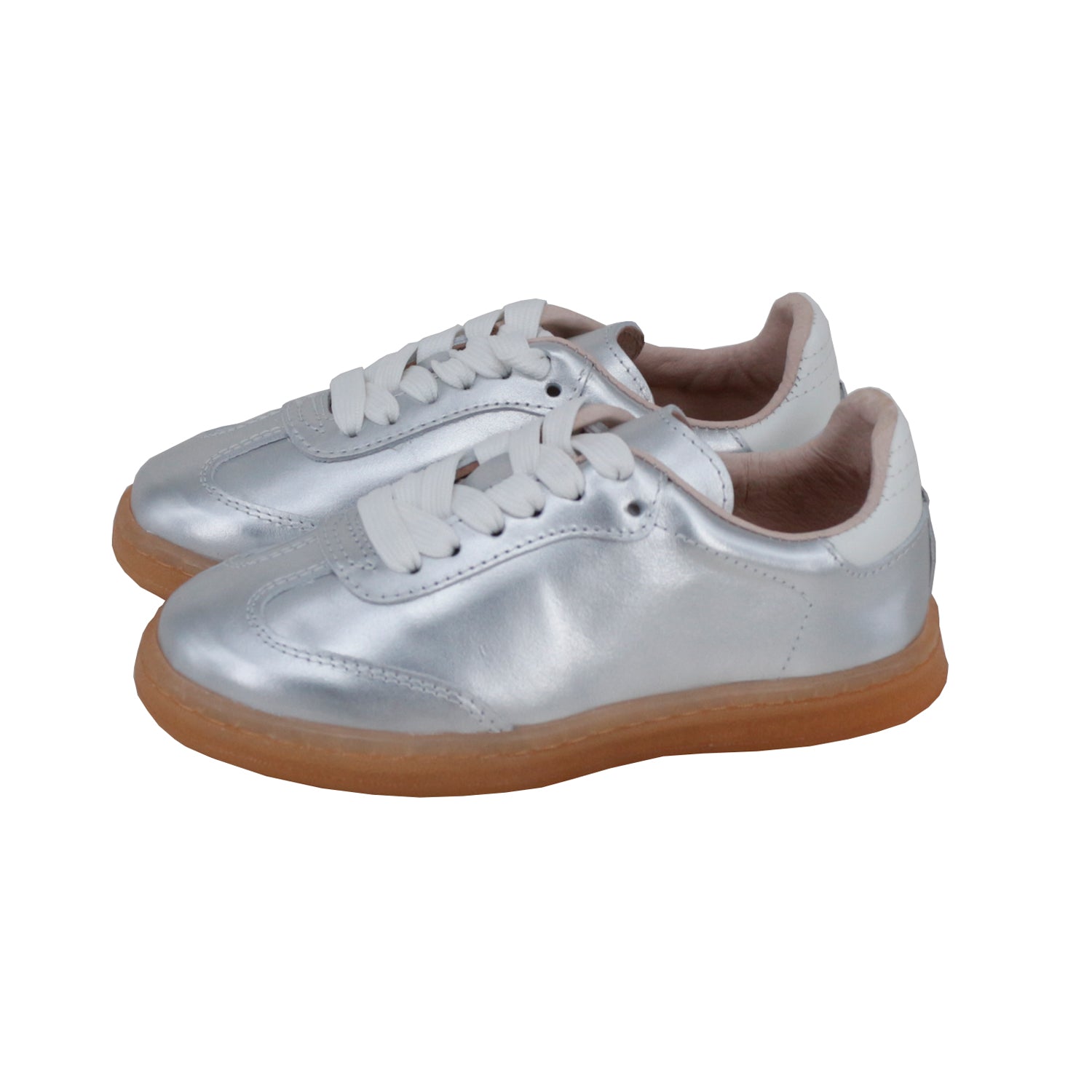 Silver Metallic Leather Laces Sneakers