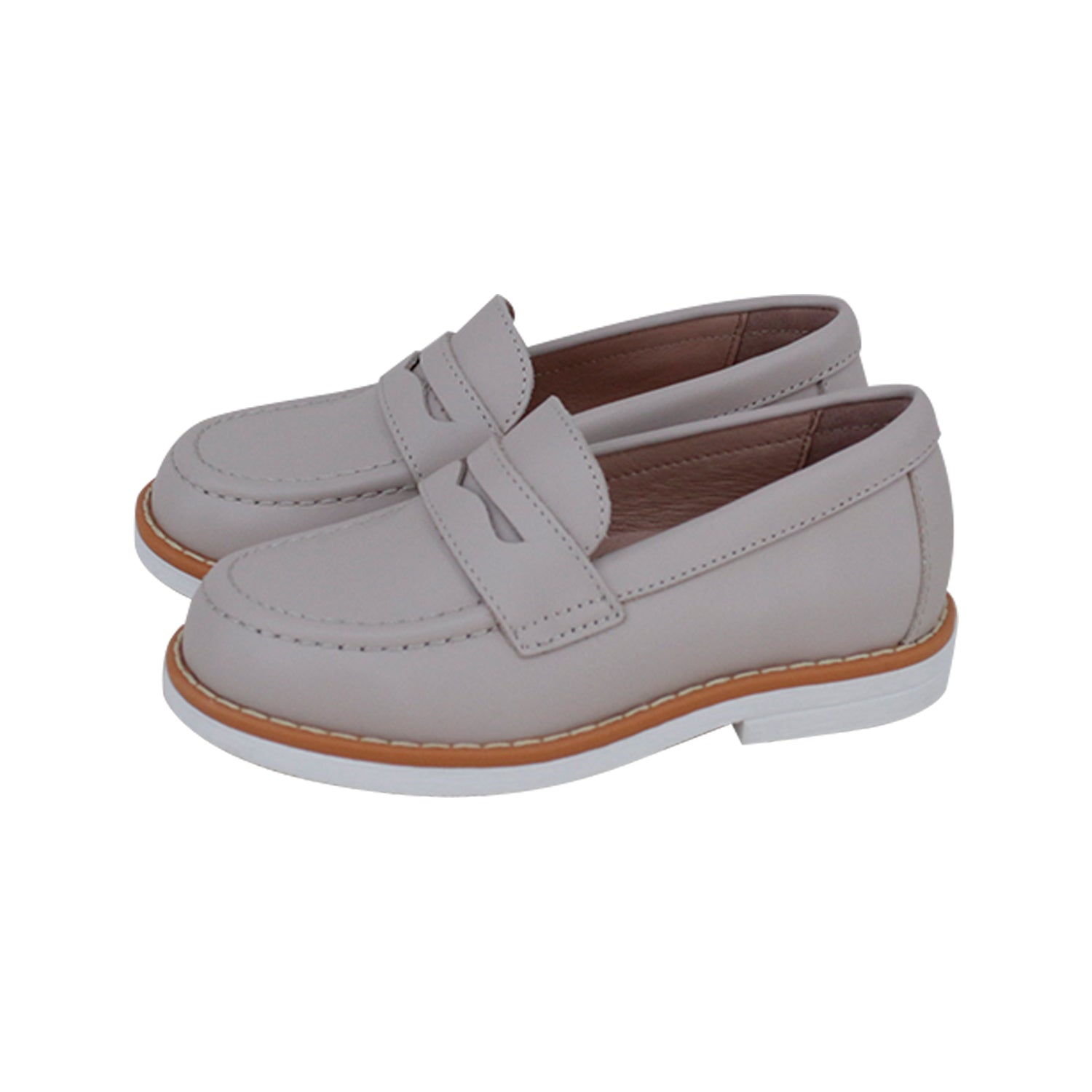 Light Taupe Leather White Sole Penny Loafer