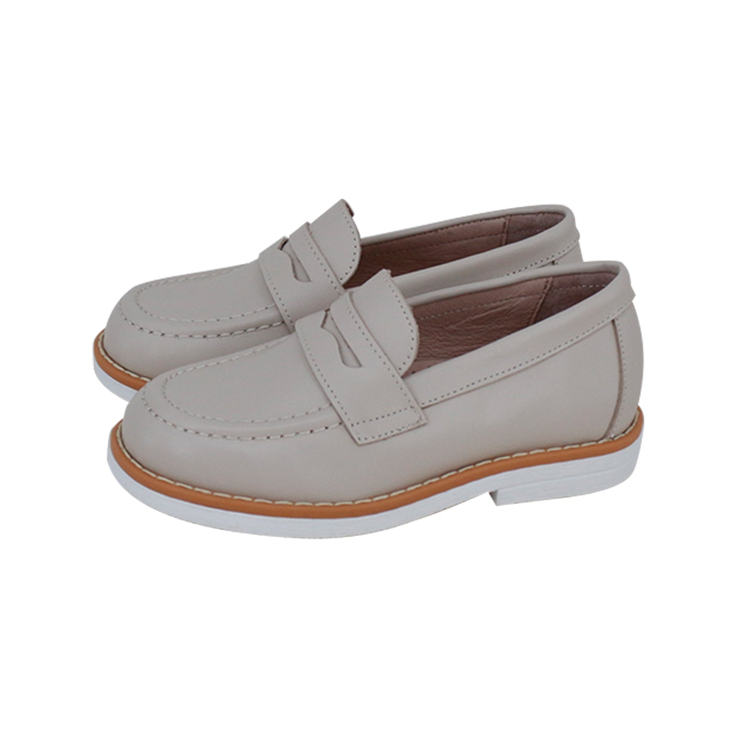 Beige Leather White Sole Penny Loafer