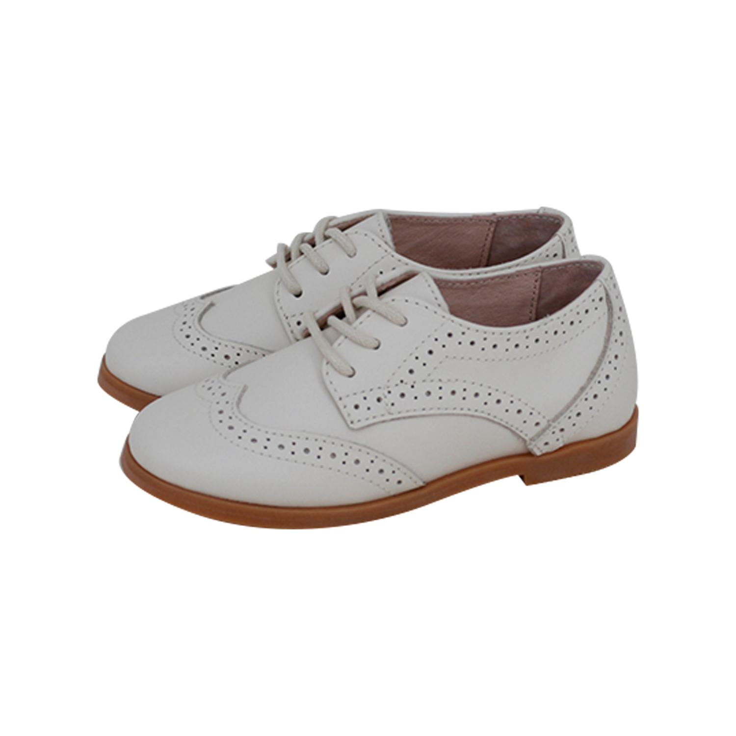 Cream Leather Wing Tip  Laces