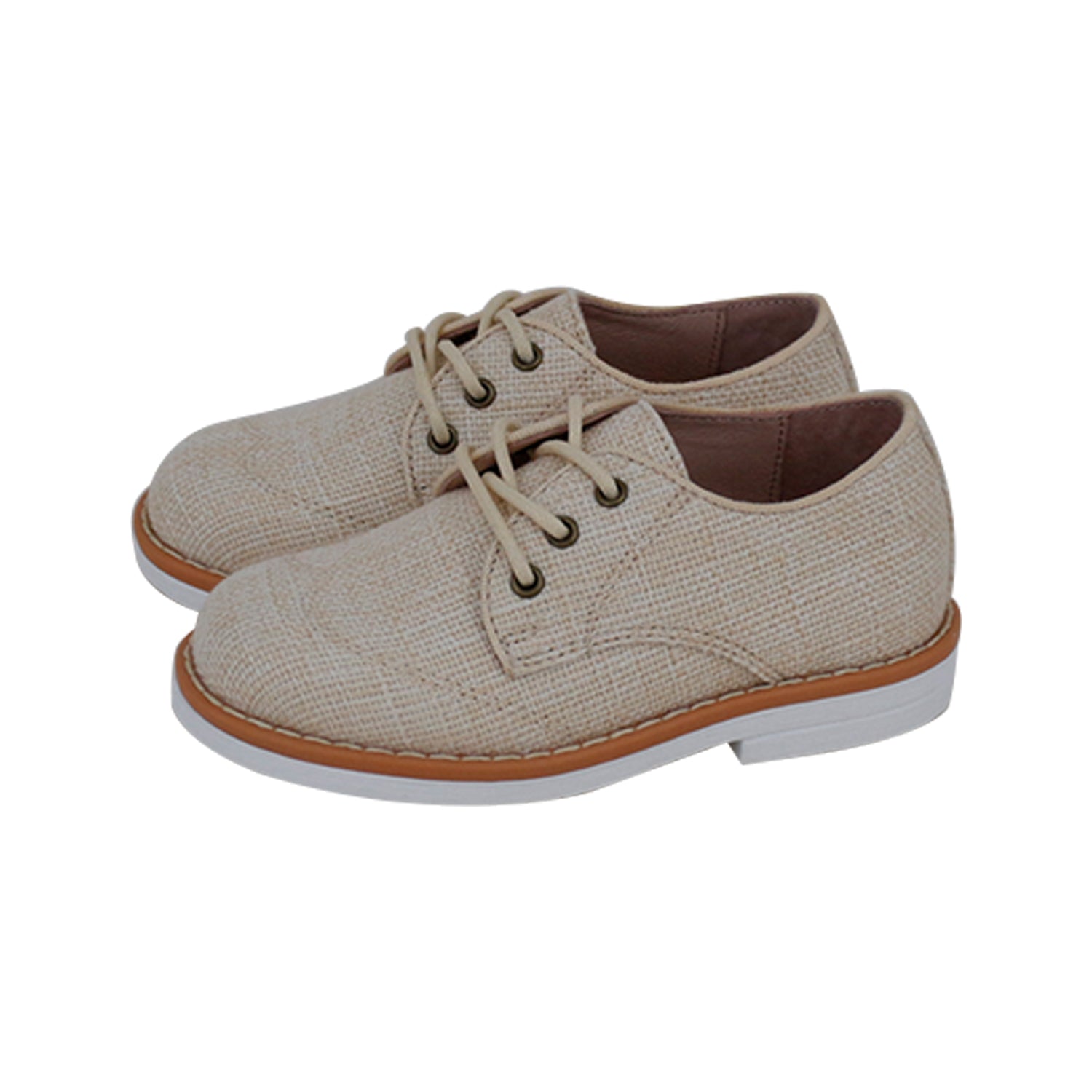 Light Brown Fabric White Sole Wing Tip  Laces