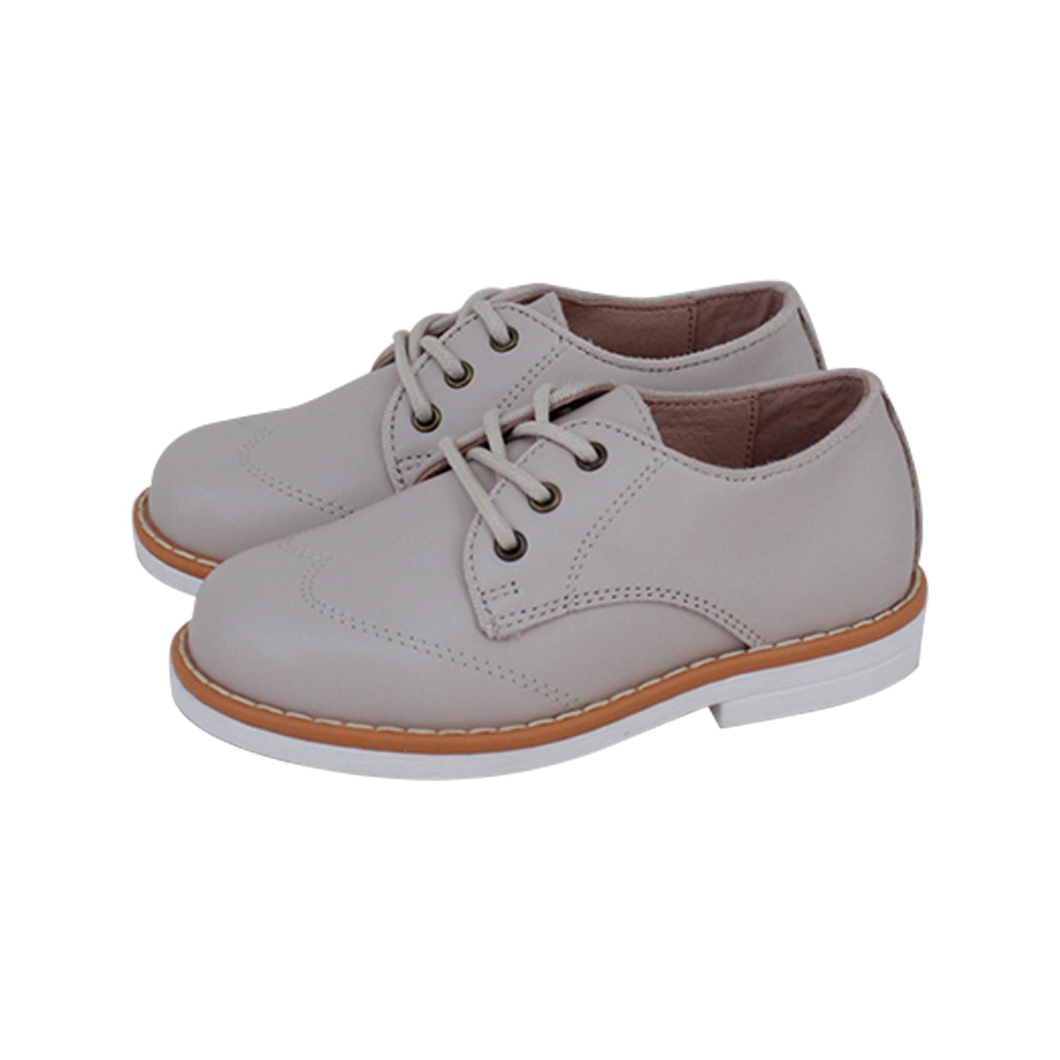 Light Taupe Leather White Sole Wing Tip  Laces