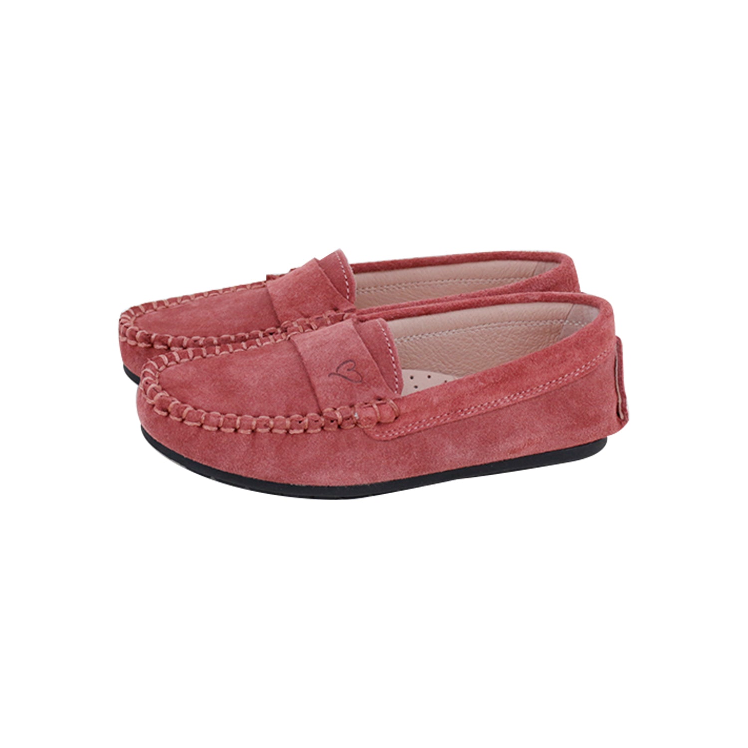 Model E1 Mauve Pink Suede Heart Moccasins