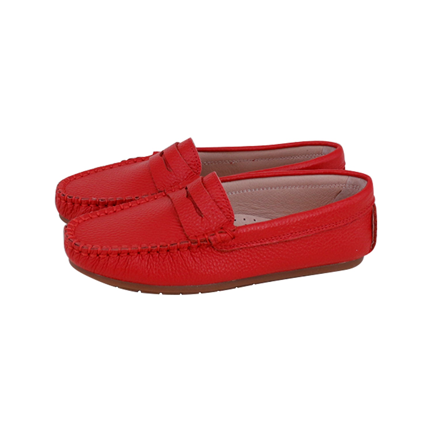 Red Grainy Leather Penny Loafer