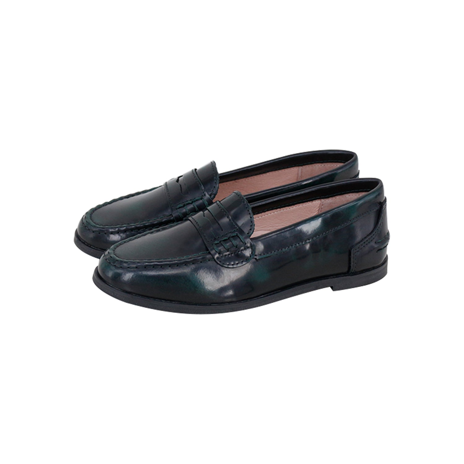 Model E2 Green/Black Marbleized  Shiny Hard Leather Loafer