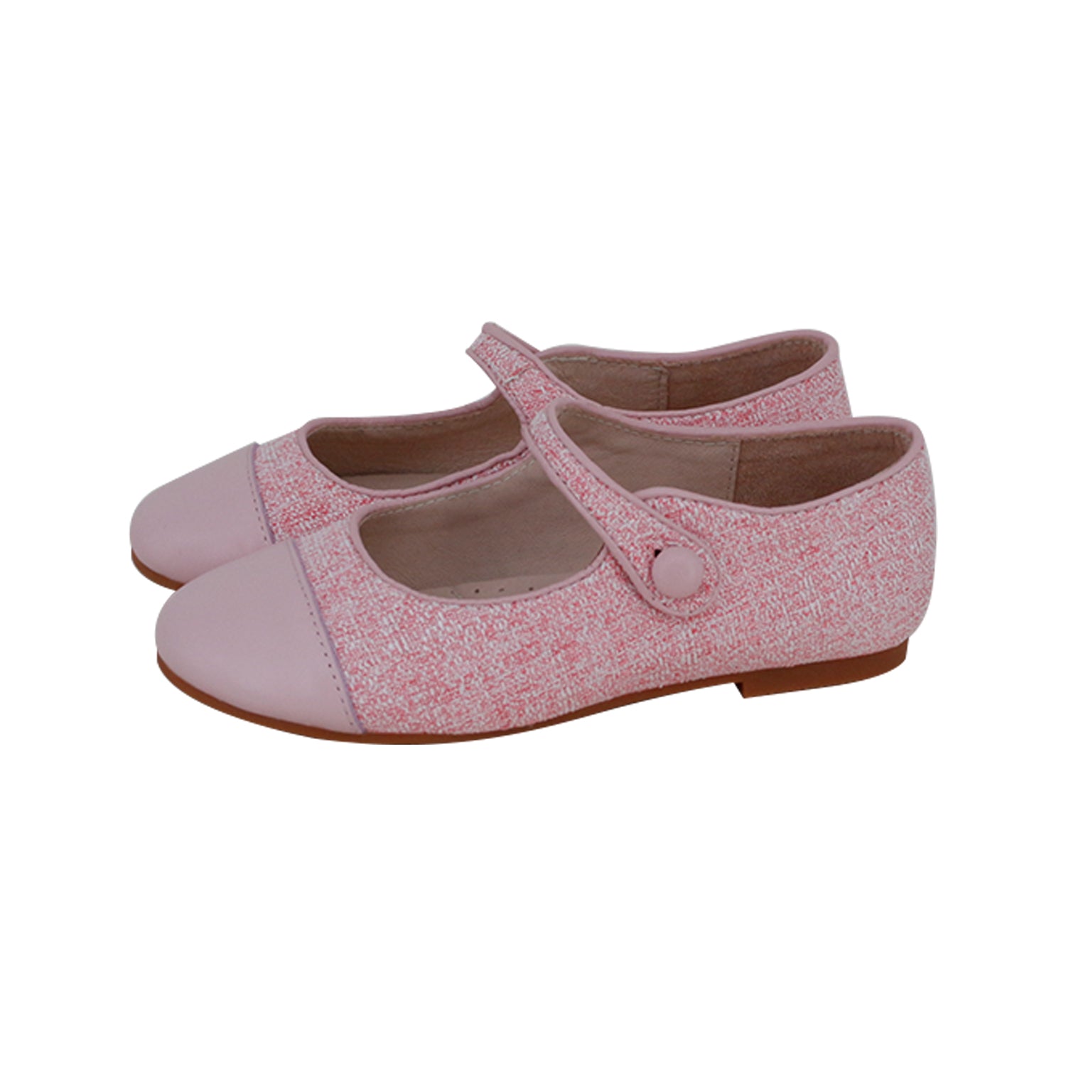 Pink+Linen Leather Tip Mary Jane Button