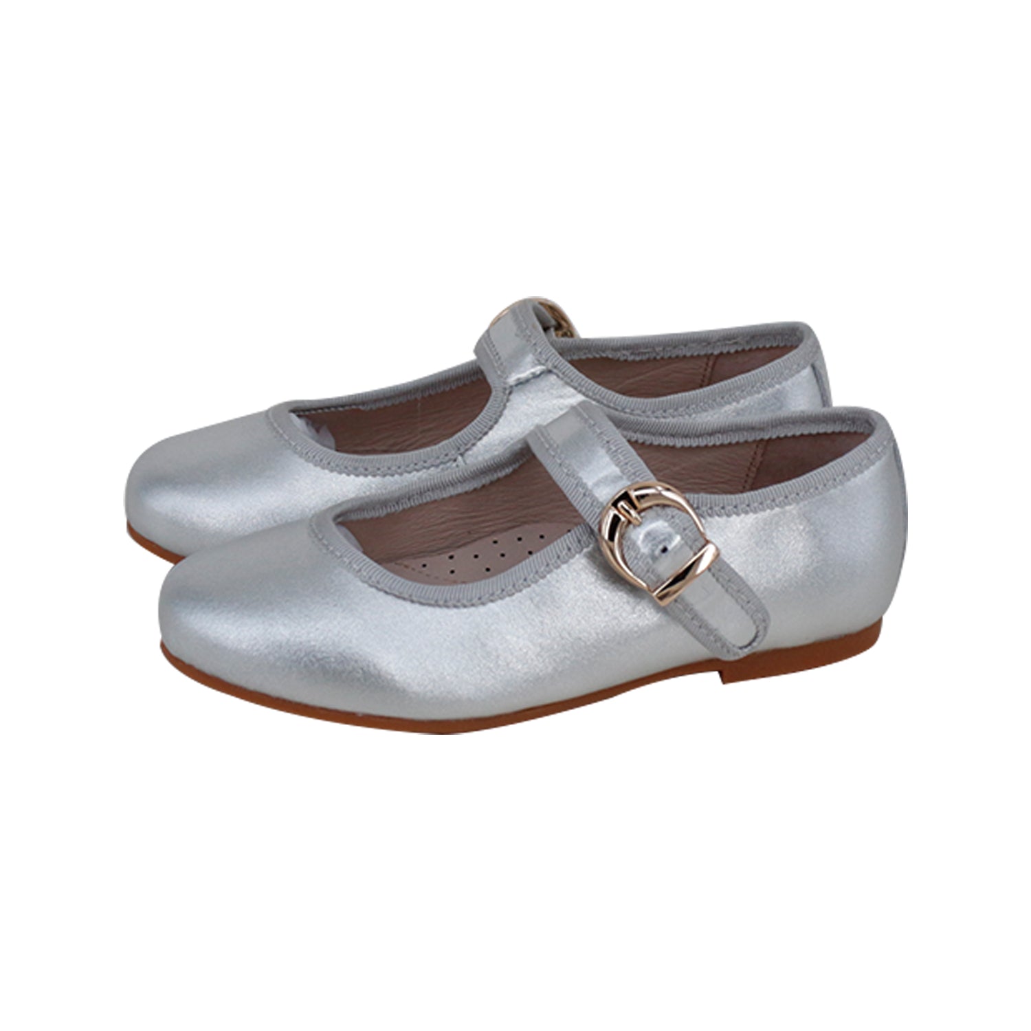 Silver Metallic Leather  Buckle Mary Jane
