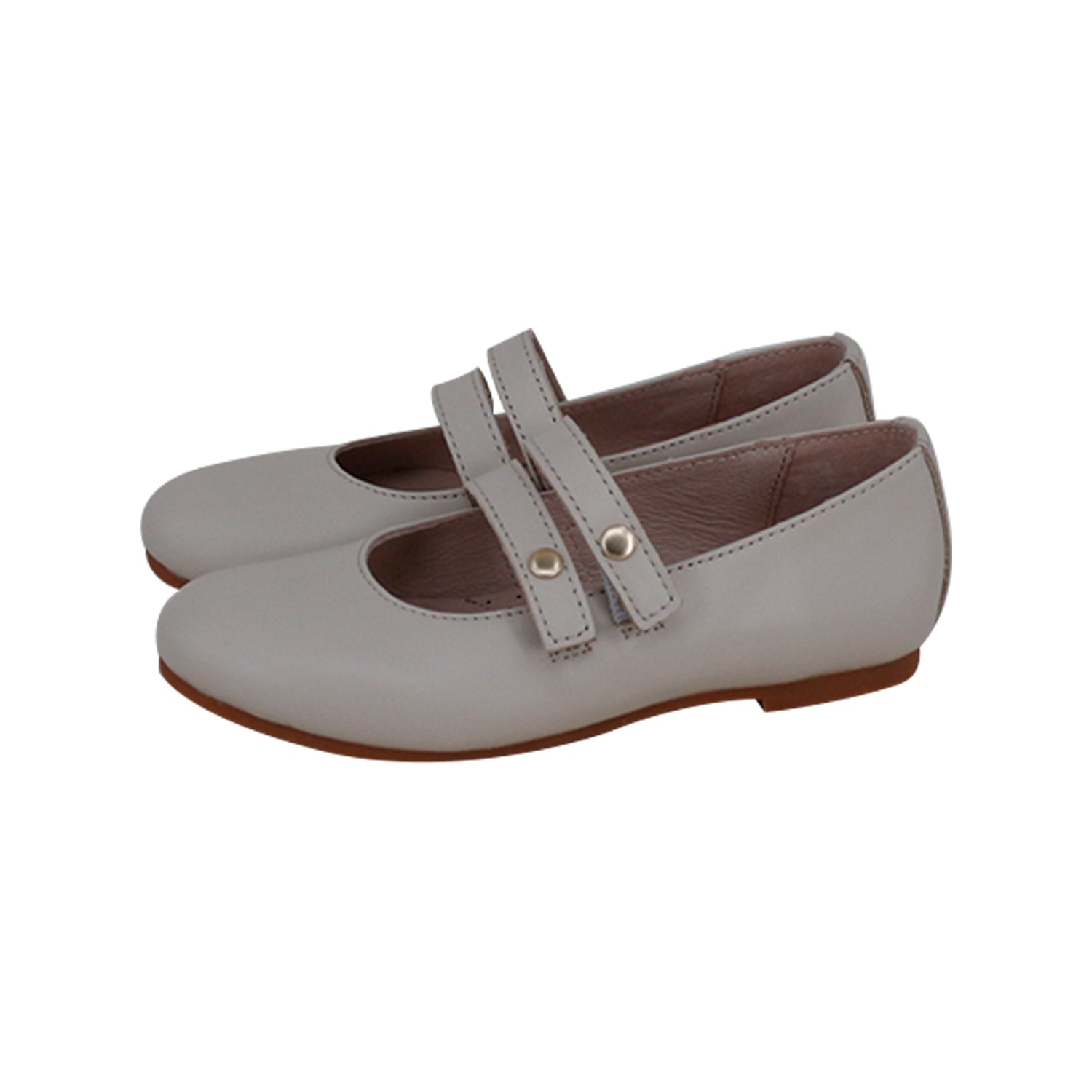 Beige Leather Double Strap Mary Jane