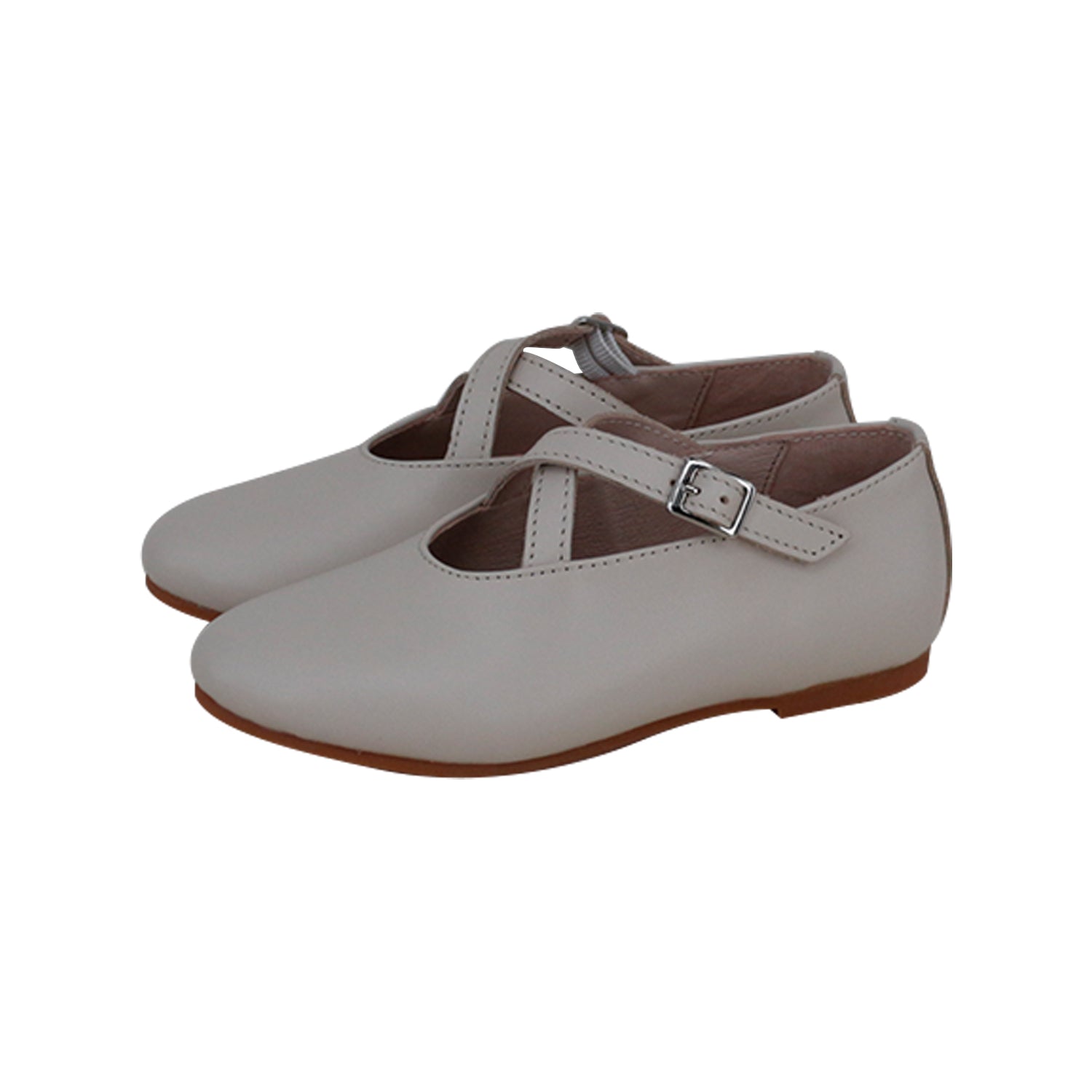 Beige Leather Cross Strap Buckle