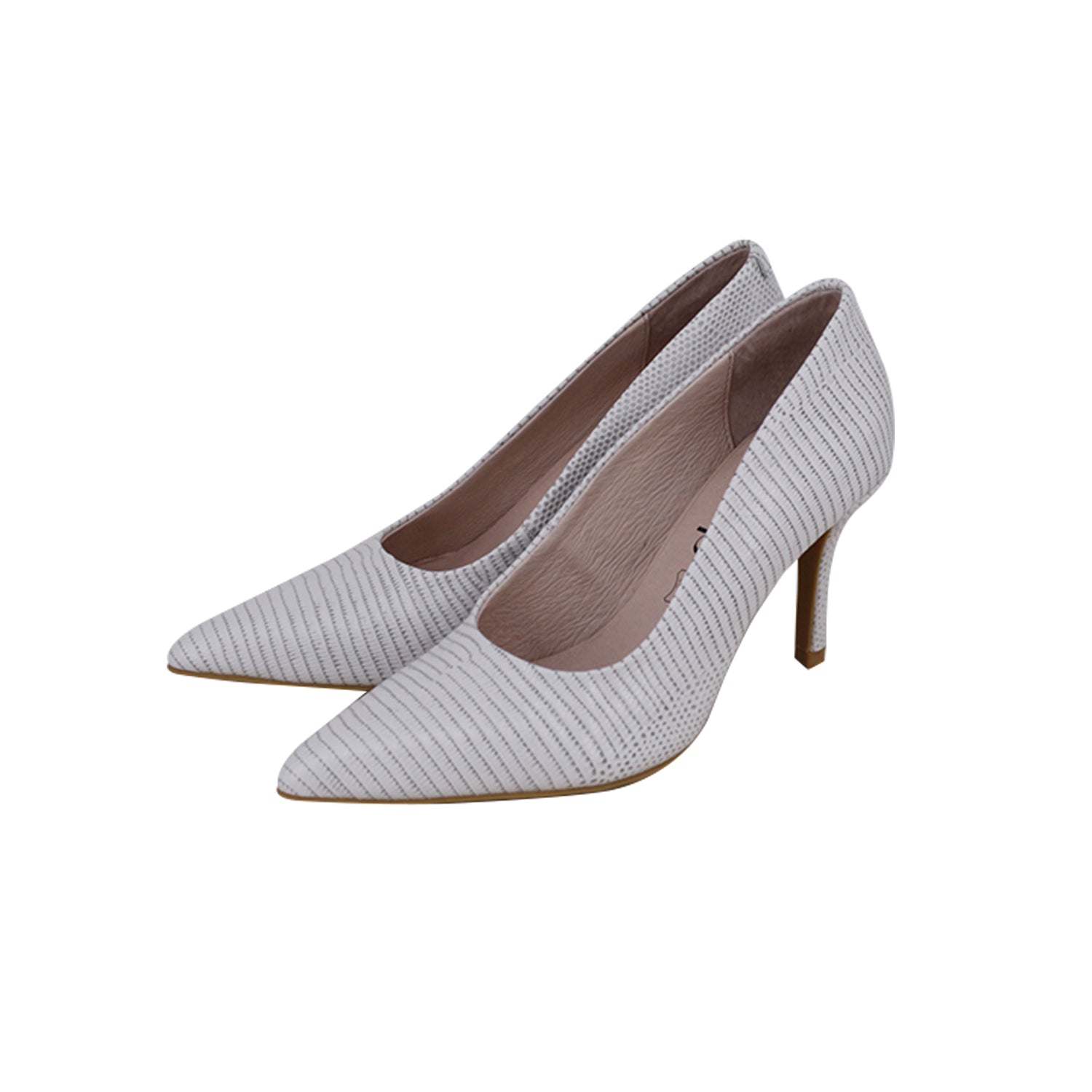 Beige Embossed Leather 2'' Heels