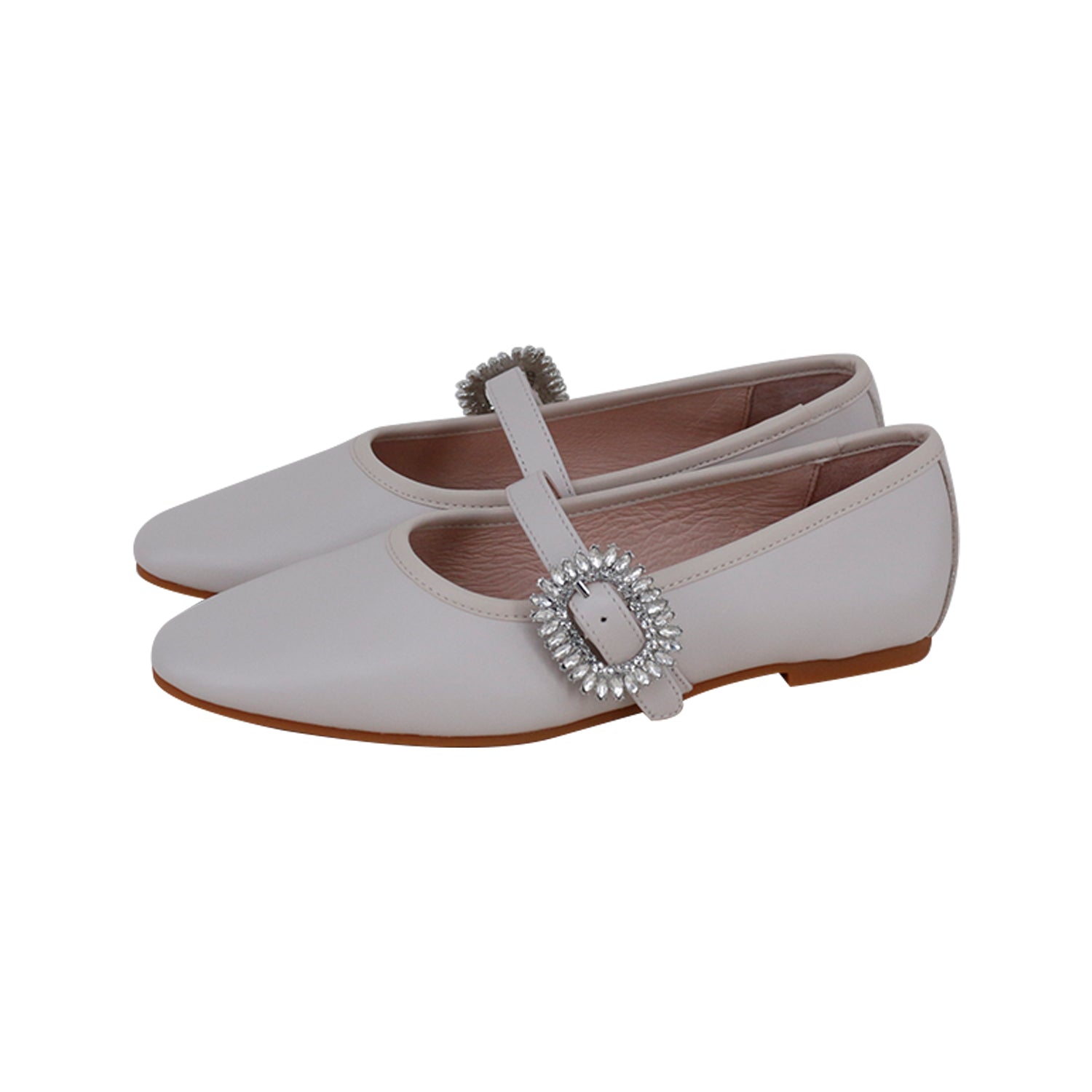 Beige Leather Rhinestone Buckle