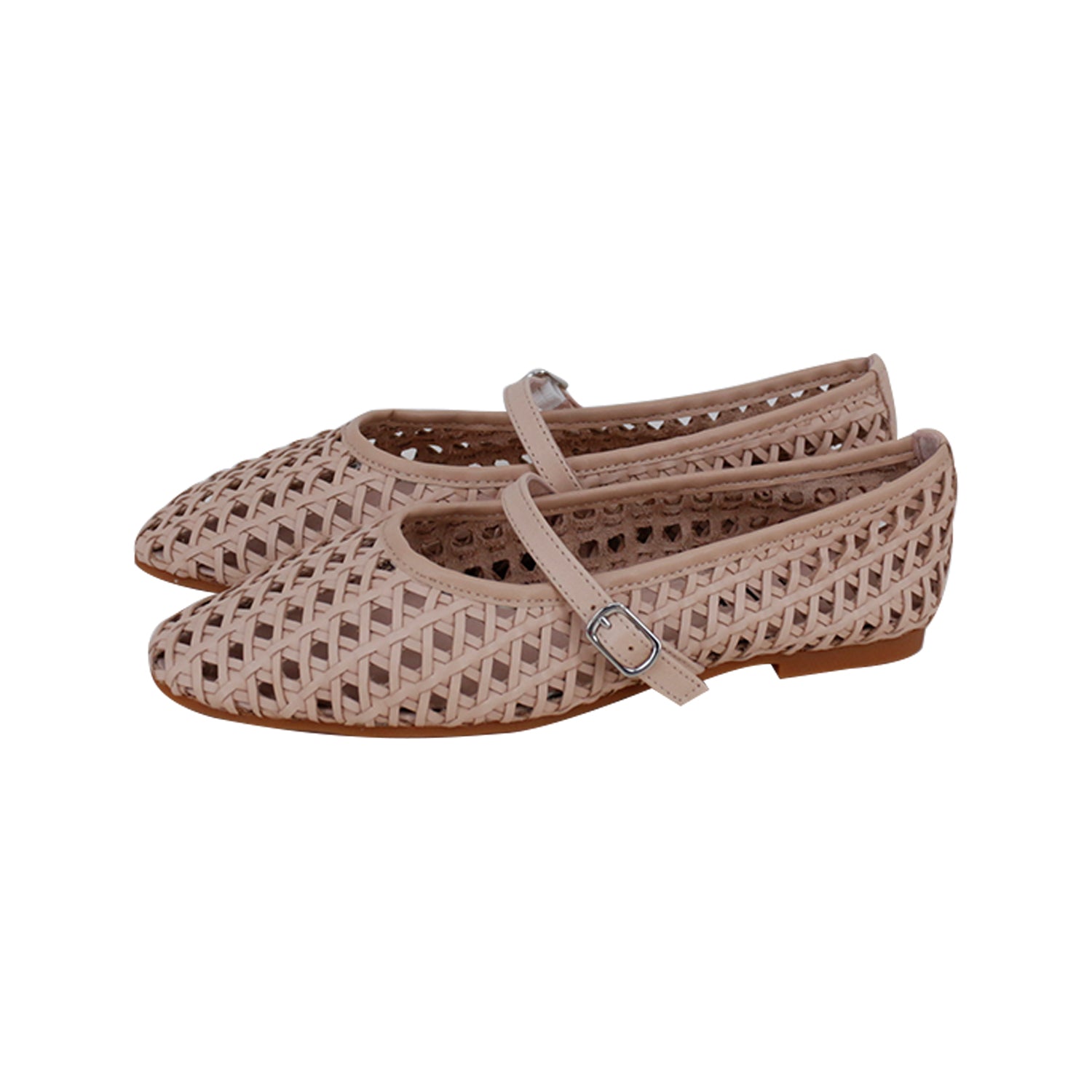 Light Pink Basket-woven Leather Buckle Strap