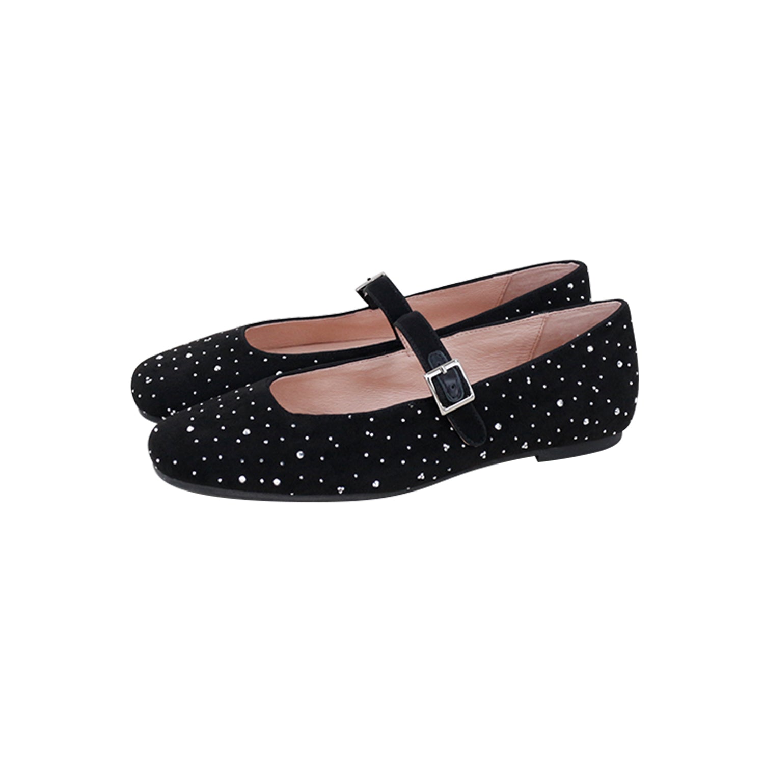 Model P Black Velvet With Stones  Square Front Mary Jane