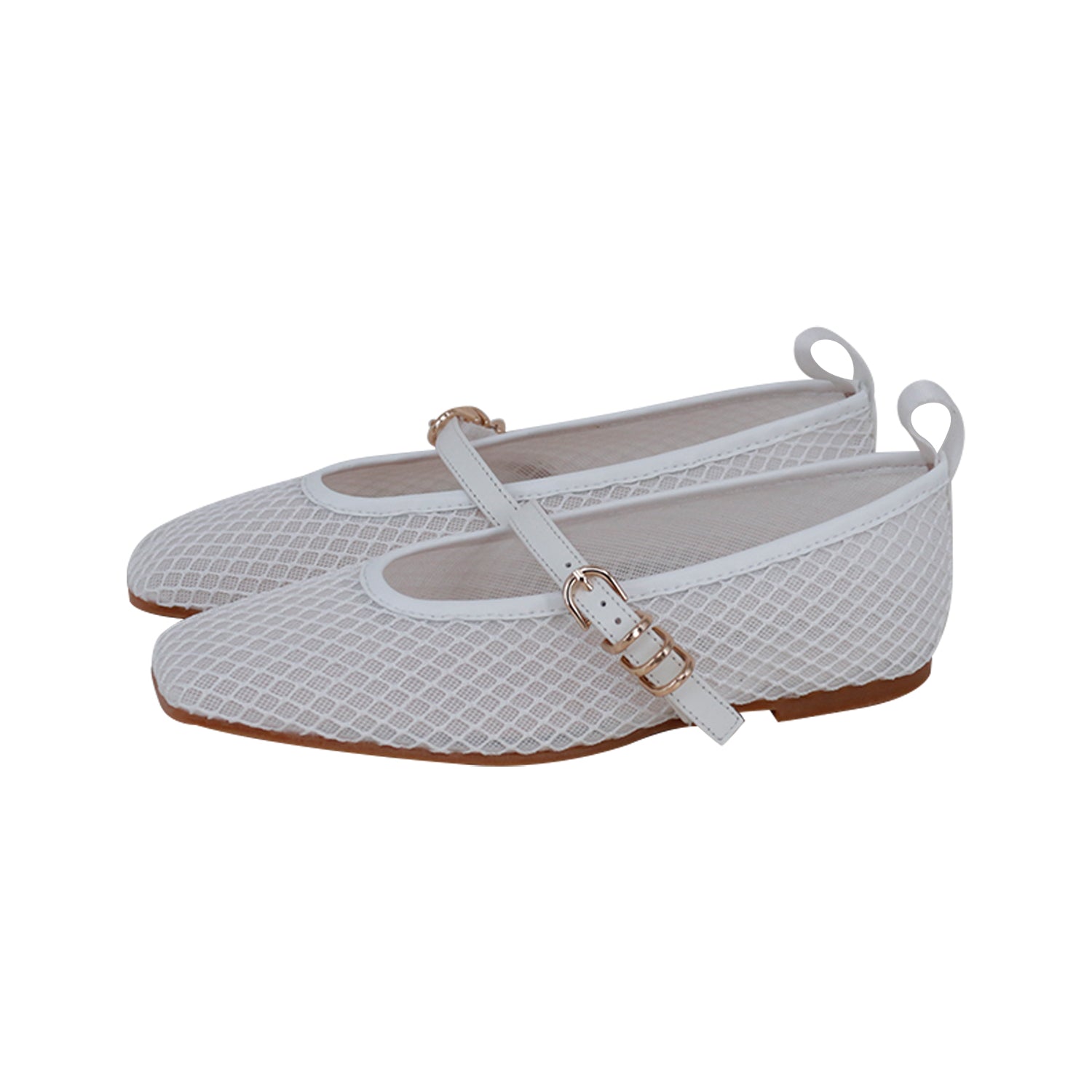 White Mesh Buckle Mary Jane