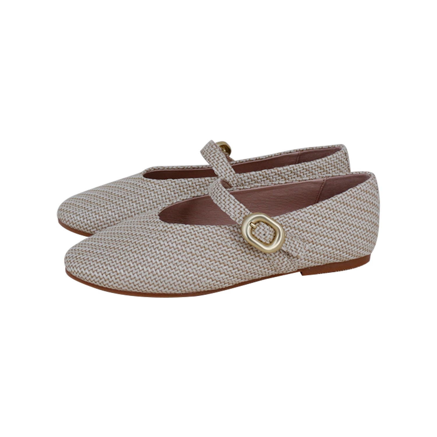 Beige Fabric Mary Jane Single Strap