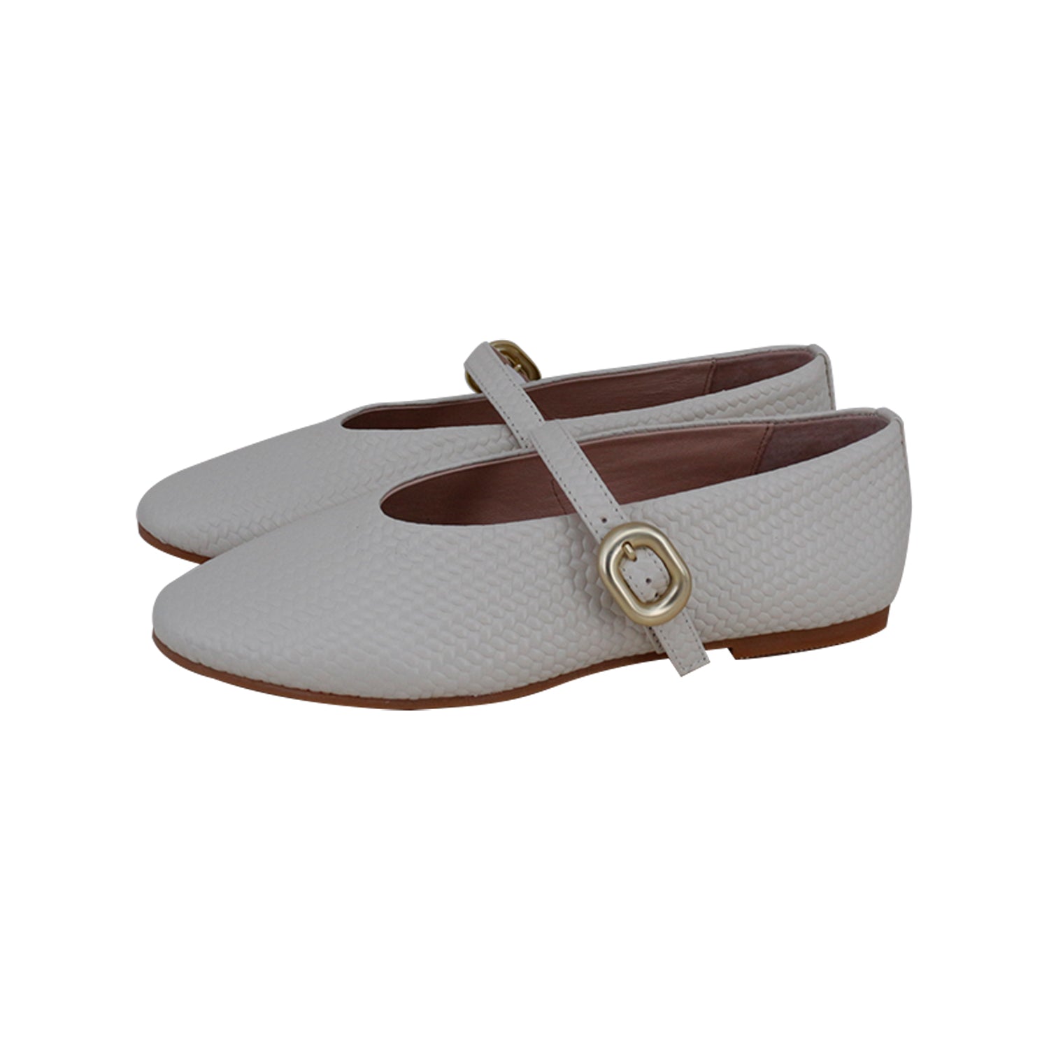 Beige Embossed Mary Jane Single Strap