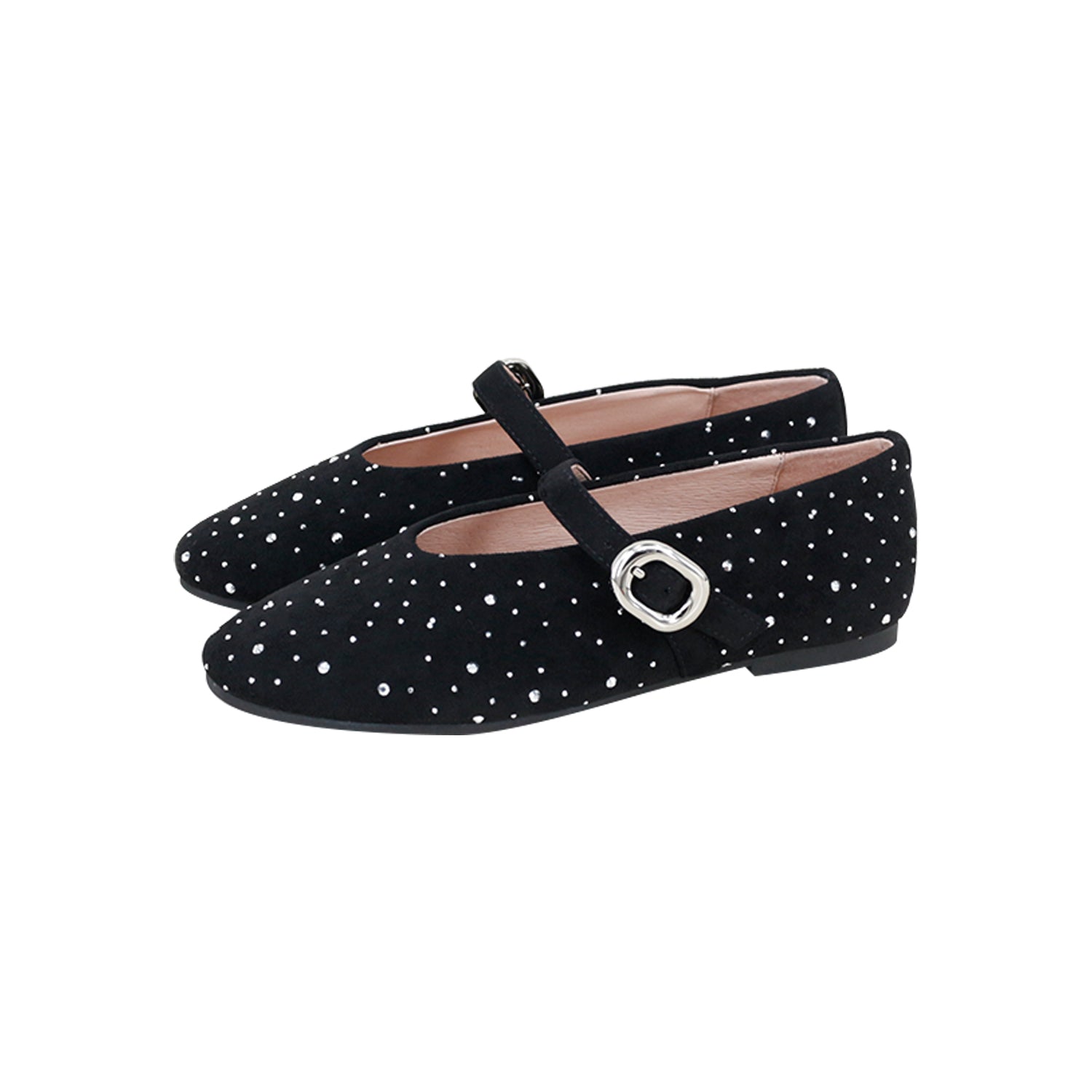 Model S Black Velvet With Stones Mary Jane Single Strap