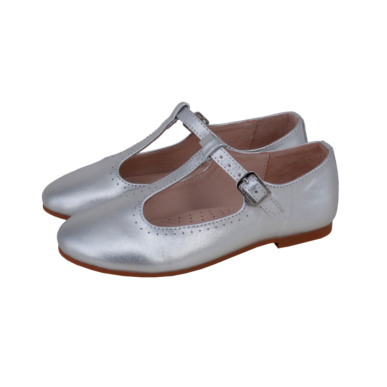 Silver Metallic Leather Leather T-Strap