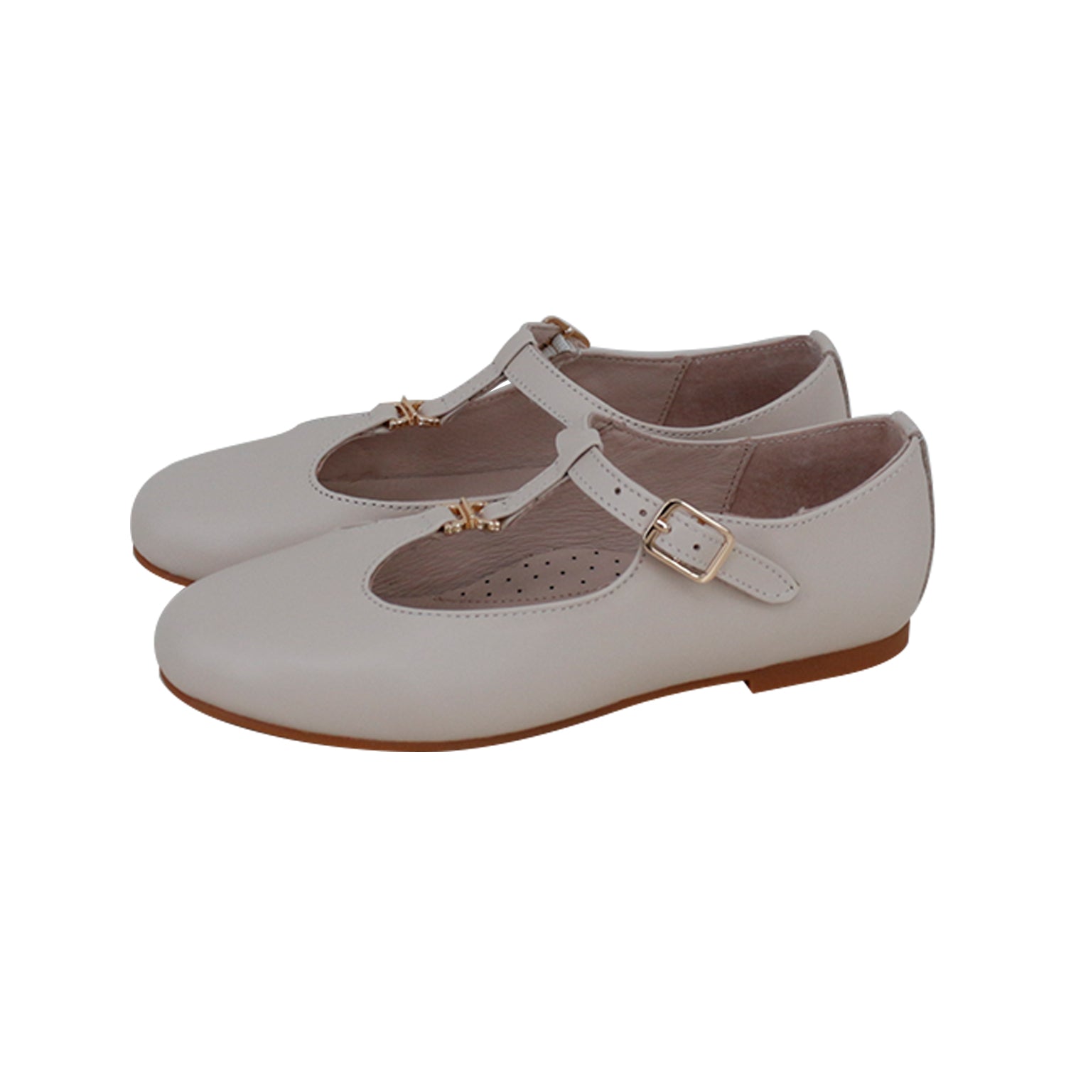 Light Pink Leather Charm T-Strap