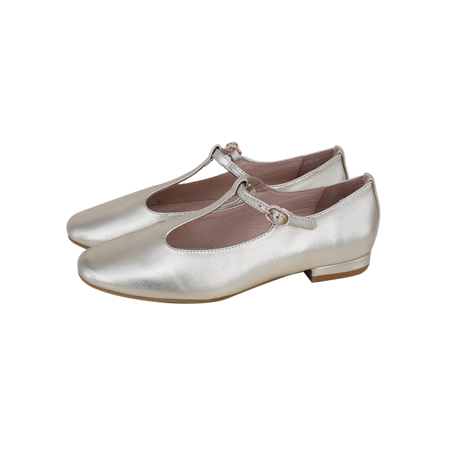 Gold Metallic Leather Ladies T-Strap