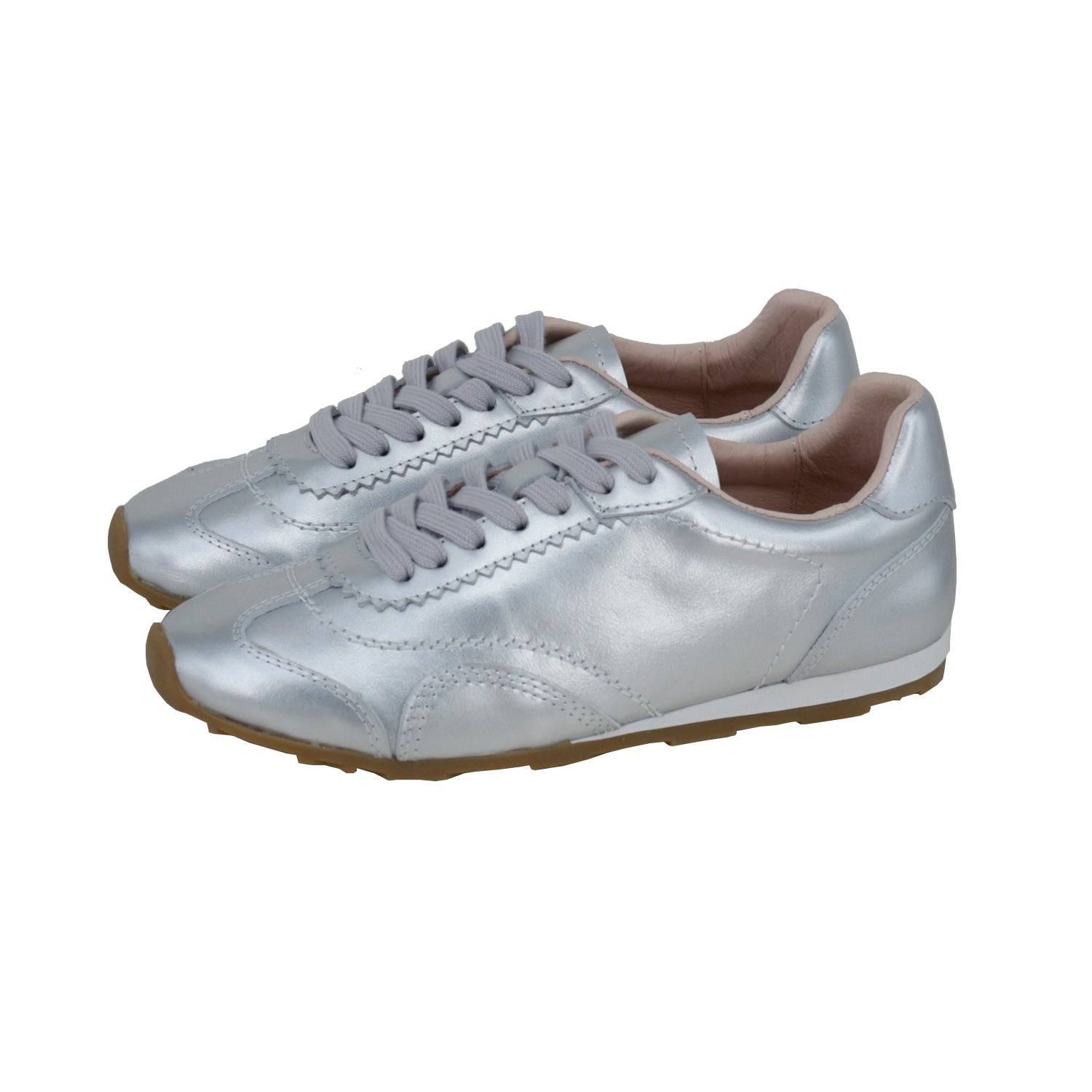 Silver Metallic Leather Sneakers